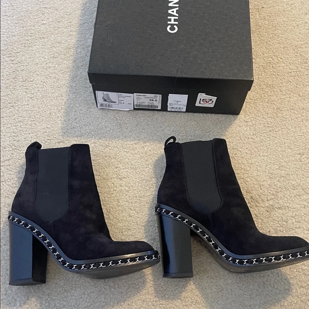 CHANEL Black Suede Ankle Boots